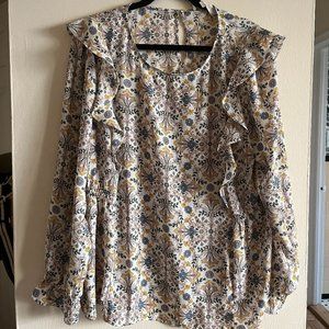 Ann Taylor Loft Ruffled Floral Long-Sleeve Blouse Size XL